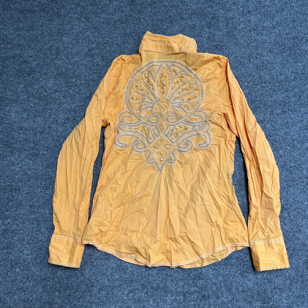 Grace In LA Shirt Womens Size M Orange Embroidered Rhinestone Western Slim Fit